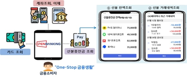 은행 앱에서의 선불충전금 정보 조회 사용 예시(자료=금융위원회)